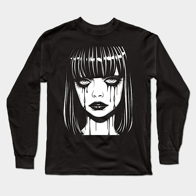 Emo Girl - Monochrome Melancholy Long Sleeve T-Shirt by Dazed Pig